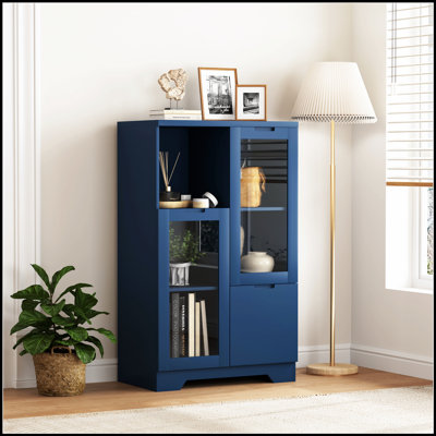 Élégante armoire de plancher en bois avec 2 portes en verre et 2 espaces de rangement, parfaite pour un décor moderne et élégant.
