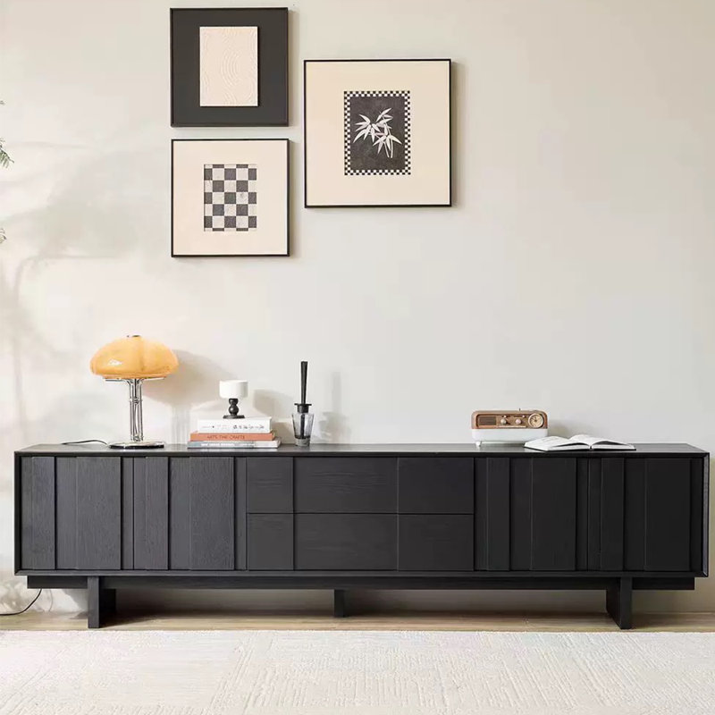 Multi-layer solid wood TV cabinet, Black, 70.87"