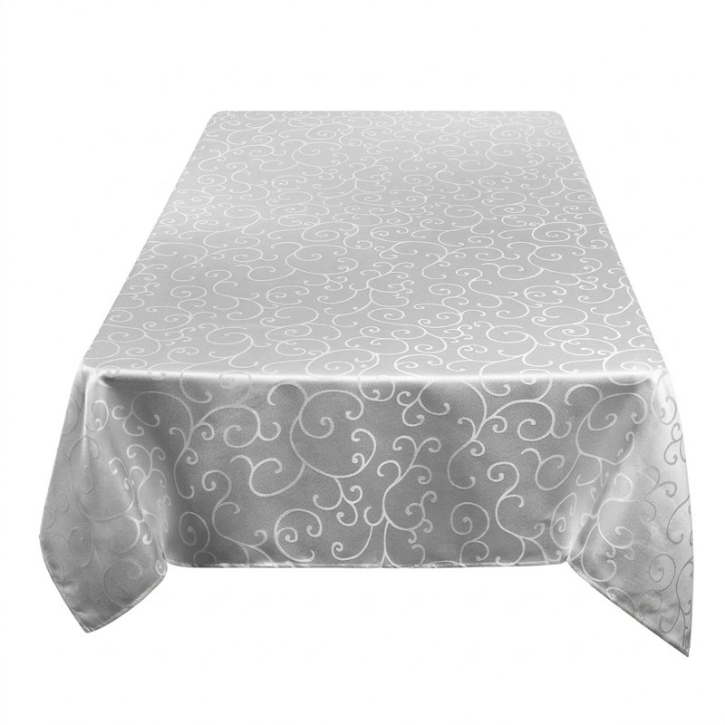 Grey Jacquard Polyester Tablecloth - Washable Rectangular Dining Table Cover