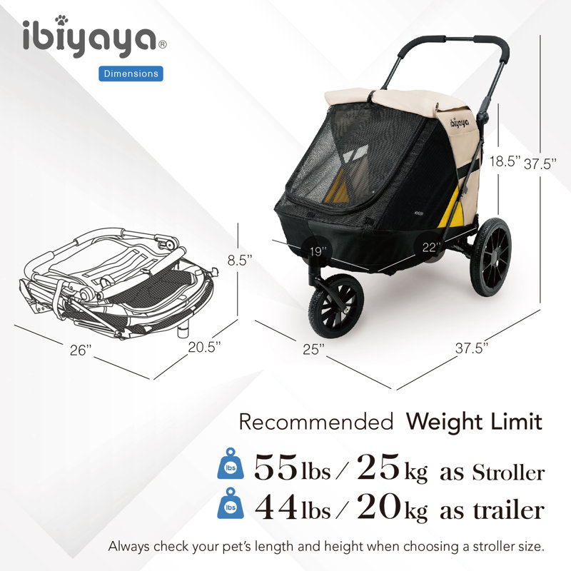 Minika 3-in-1 Tan Foldable Pet Stroller and Trailer