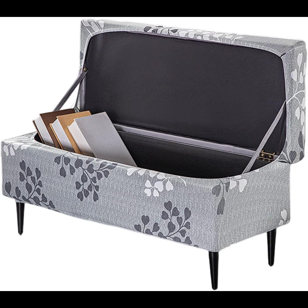 KRFOONN Rectangle Ottoman Cover - Stretch Velvet Slipcover For Storage Ottomans, Bench, Footrest, Black, Oversized (47.2" X 15.7" X 15.7")