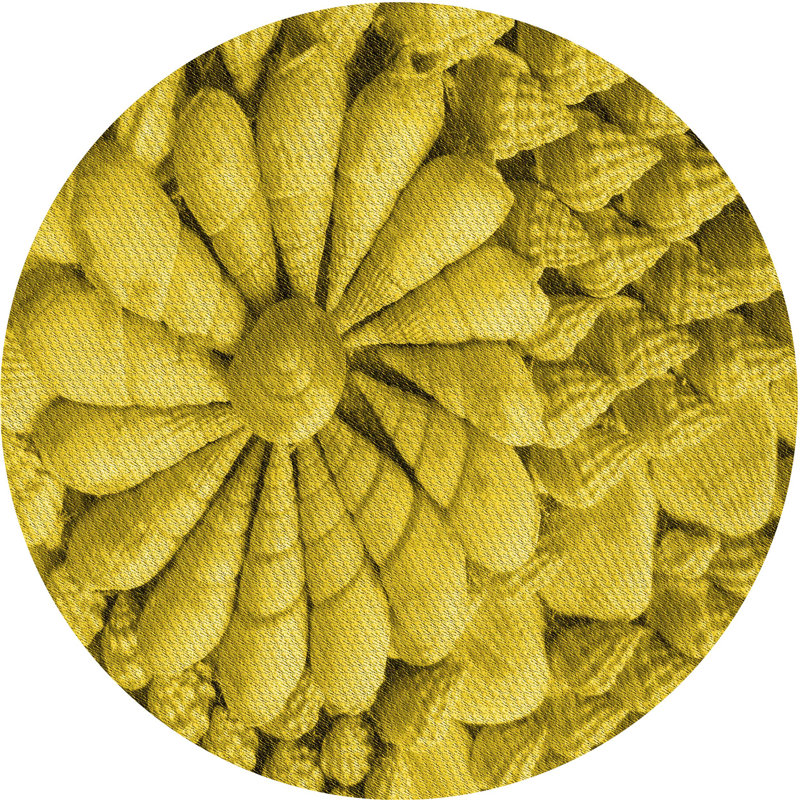 Tapis jaune tissé à la machine, Rond 8 pi