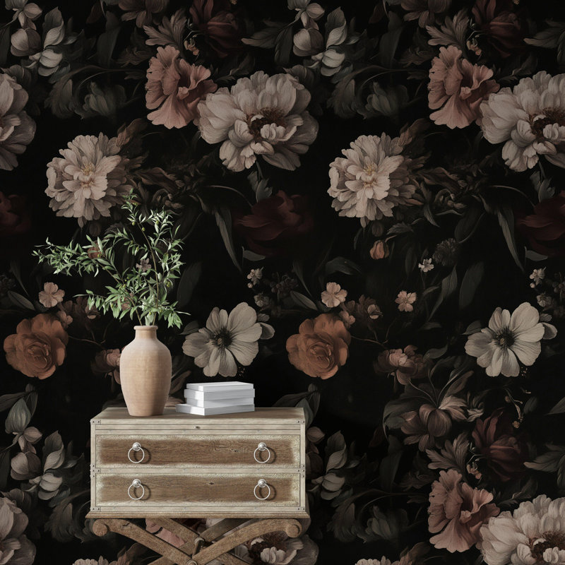 Papier peint floral foncé Moody Still Life Flower Mural Elegant