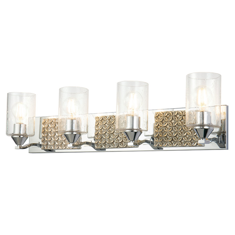 Arcadia 3 Light Bath Bar In Black, Chrome/Silver, 4 Light