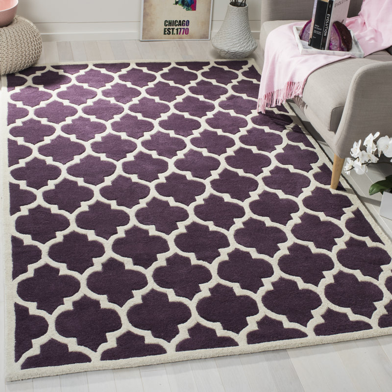 Tapis mauve / ivoire en laine Carolene, Rectangle 4 pi x 6 pi