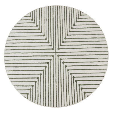 Milet - Indoor, Machine Washable Area Rug - 5'3" Round Green Beige Home Carpet