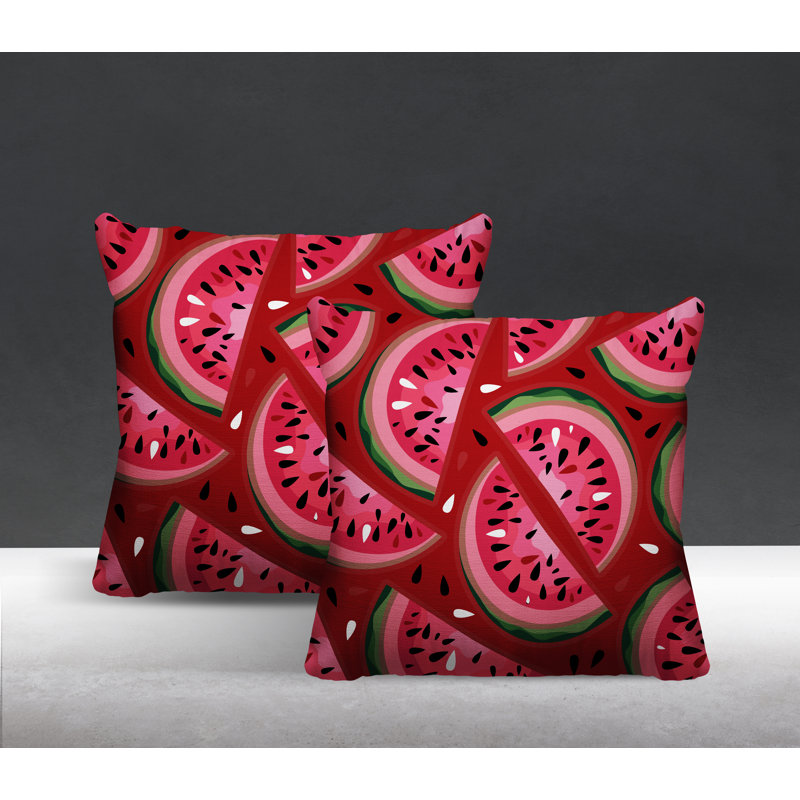 Oreiller carré intérieur / extérieur Yumelon Watermelon, L 19 po x H 19 po, Rouge
