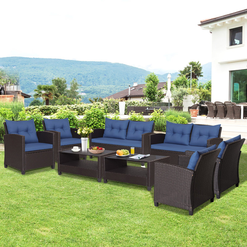 Ensemble de conversation avec canapé 8 pièces Northdale, Bleu marine