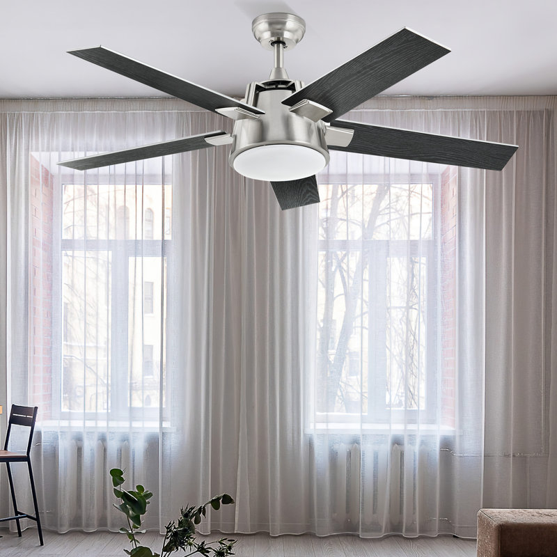 5 - Blade LED Smart Standard Ceiling Fan with Remote Control, Wall Control and Light Kit Included, Silver/Black