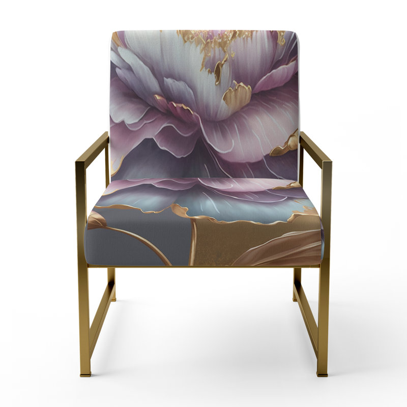 Brierly - Chaise avec accoudoirs rembourrée à motif floral - Métal mauve et doré, Doré