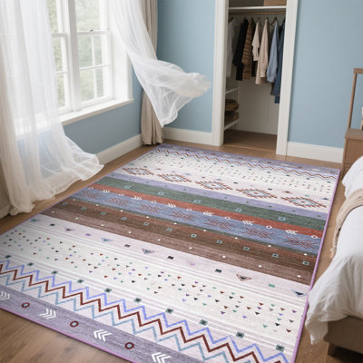Tapis aztèque à motif marocain lavable à la machine Wymond avec envers antidérapant
