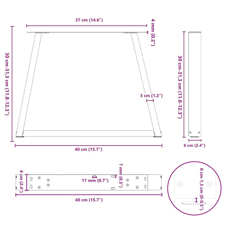 Dantae Table Leg, 31.3cm H x 40cm W x 6cm D, White