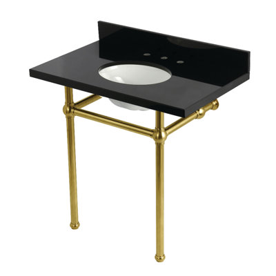 Kingston Brass Templeton 36-Inch Black Granite Console Sink with Brass Legs (8-Inch, 3-Hole)