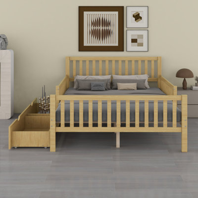 Platform Bed with Safety Guardrails on Both Sides and Two Storage Drawers