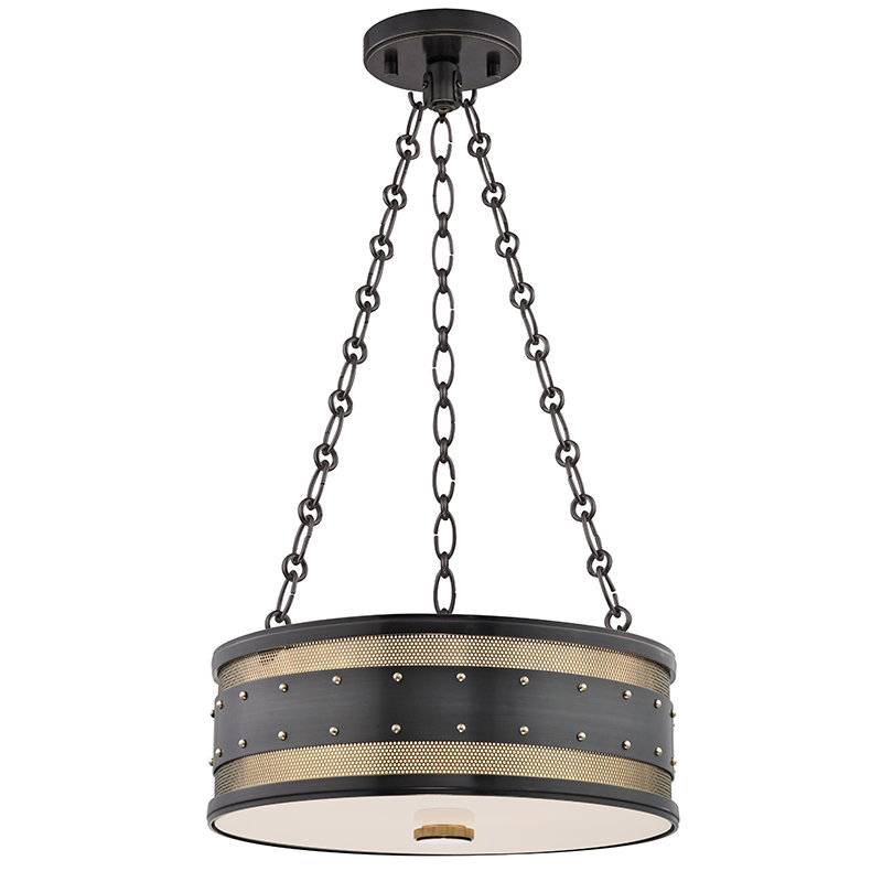 Luminaire suspendu tambour à 3 lumières Gaines, Vieux bronze vieilli