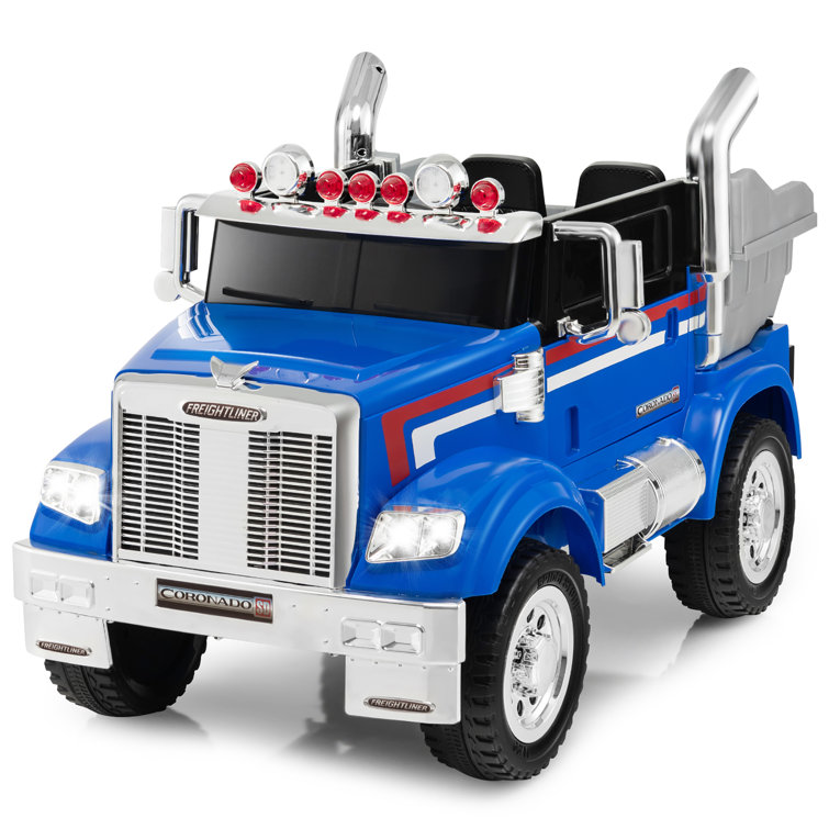 Costway Licensed Freightliner Kids Ride On Truck Car Rc W/ Dump Box & Lights