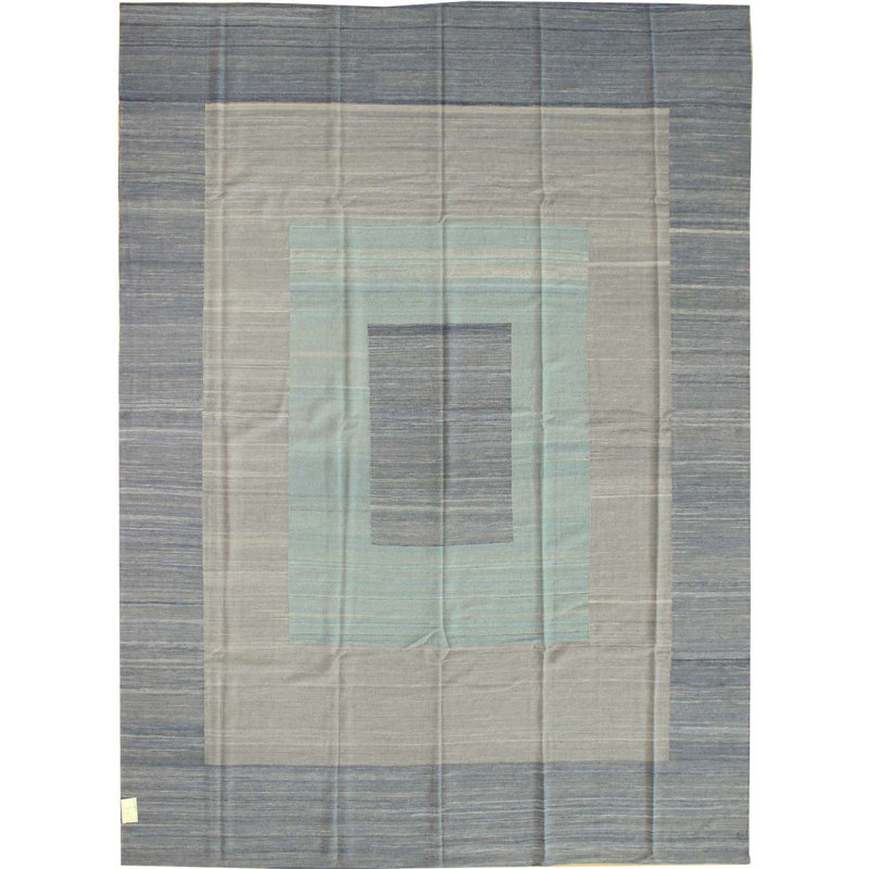 Concentric Squares One-of-a-Kind 9'7" X 12'6" New Age Wool Area Rug in Blue