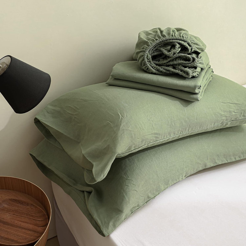 Ensemble de draps 100% lin, 6 pièces de draps en lin naturel français, Très grand drap de très grand lit 1 drap-housse