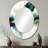 Teal And Gold Abstract Expression III - Teal Oval Wall Mirror Decor-677596718