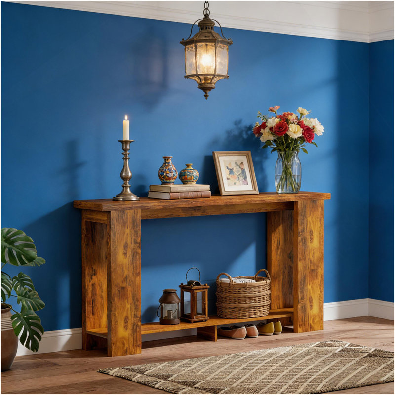 Table d'entrée étroite, console, table d'appoint, Brun délavé