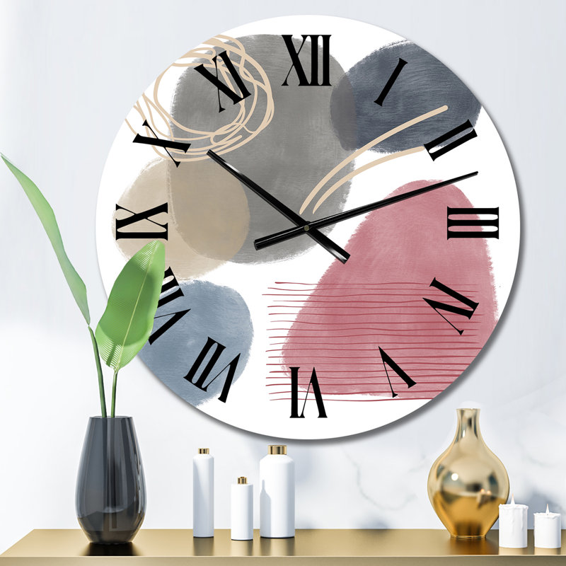Éléments abstraits rouges, bleus et gris organiques - horloge murale moderne, Petit