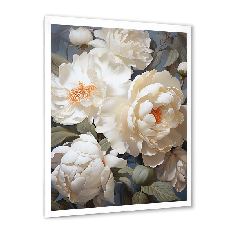 «Beige Fragrant Peony Bliss I» sur toile, H 20 po x l 12 po x P 1 po, Cadre photo blanc