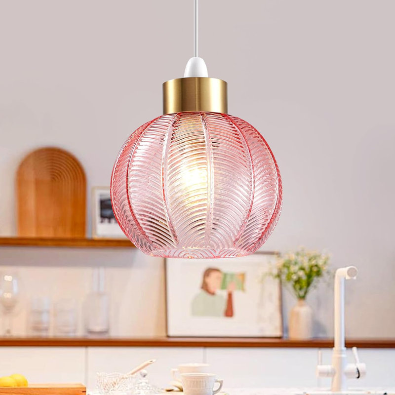 21 cm H Round Glass Pendant Shade ( Clip On ), Pink