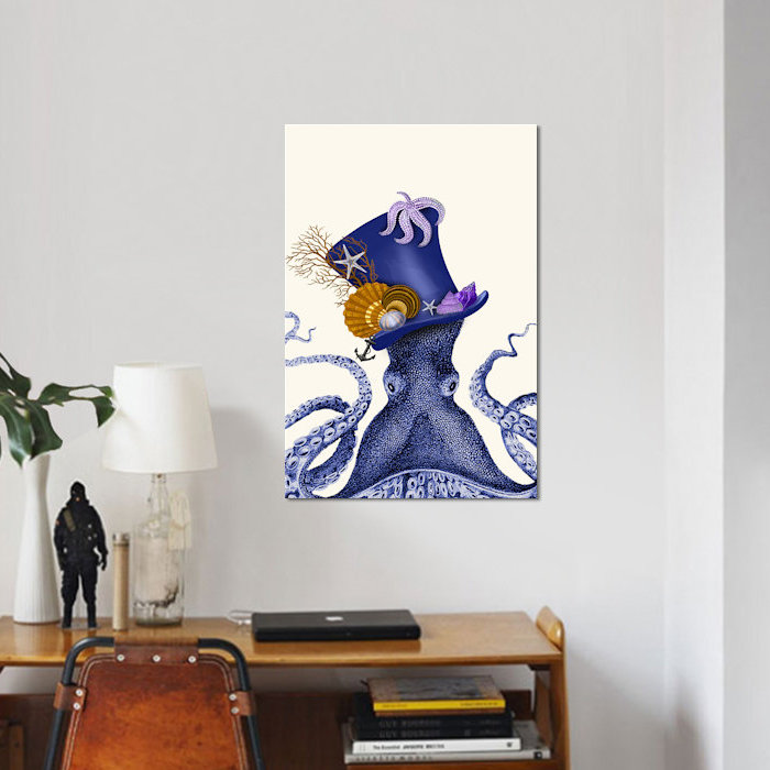 Octopus Nautical Hat' Graphic Art Print on Wrapped Canvas