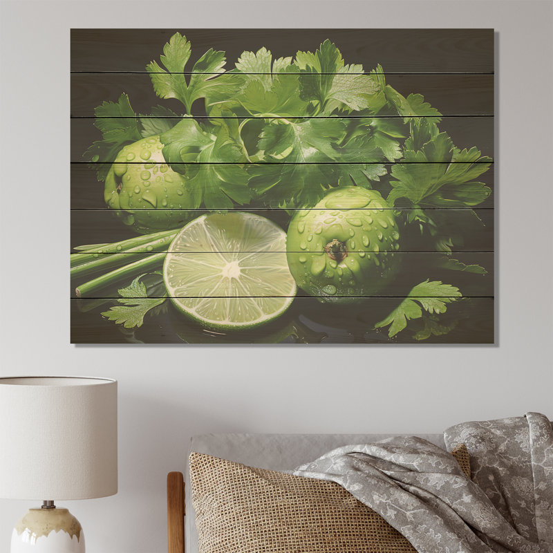 Herbes de coriandre Splash 5 - Herbes florales sur bois, H 24 po x l 32 po
