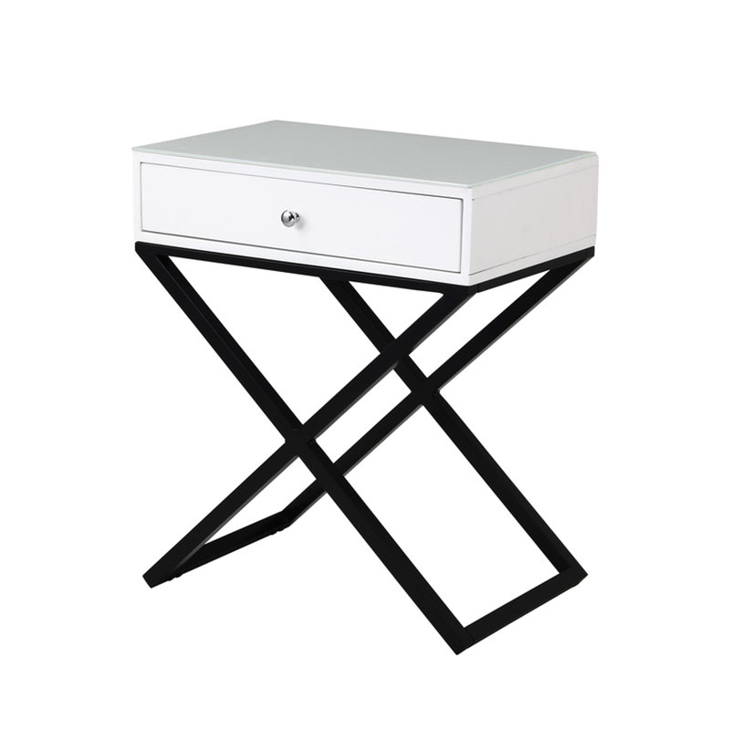 Table d'appoint blanche 23 po avec plateau en verre, table de chevet et base en verre, intérieur
