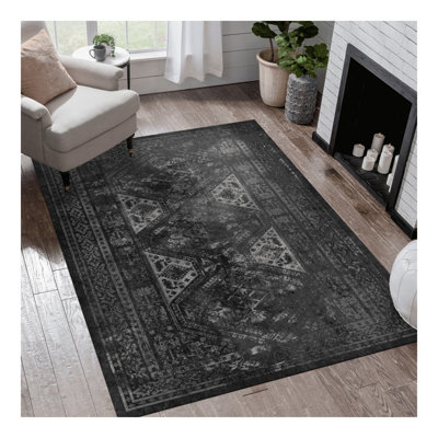 Tapis noir lavable NAAR MAVAL 5 x 8 (noir + gris, 5 pi x 8 pi)