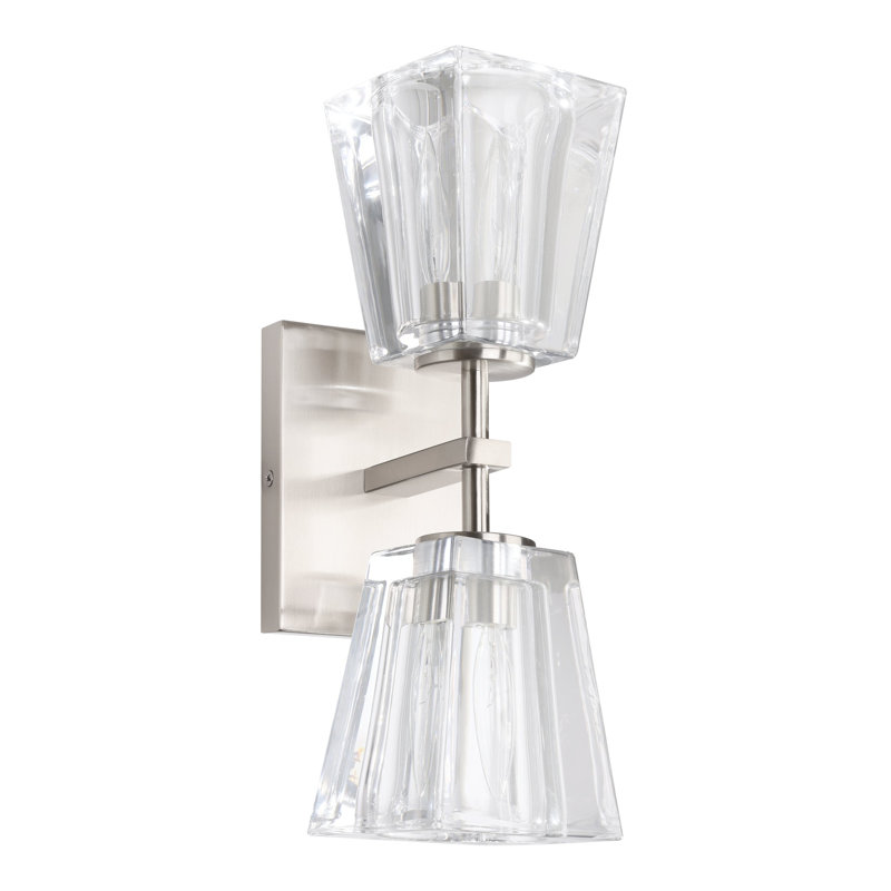 Luminaire pour meuble-lavabo en nickel brossé 2 lumières avec abat-jour en verre pressé 13 pouces Hillsboro, Nickel brossé