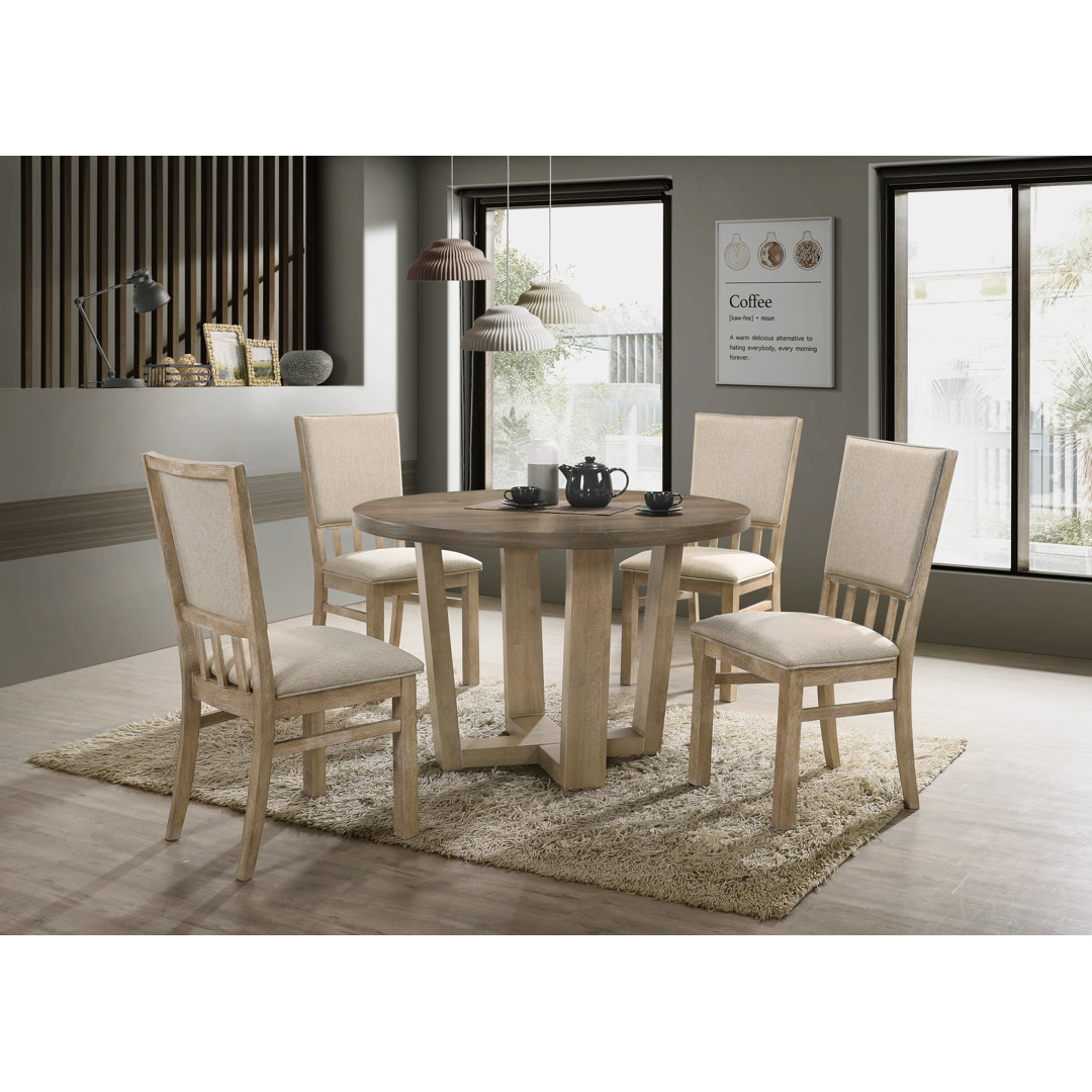 Brutus Bhoori 5-Piece 47" Round Dining Table Set with Wheat Fabric Chairs – Vintage Walnut Contemporary Table and Chair Set Gracie Oaks