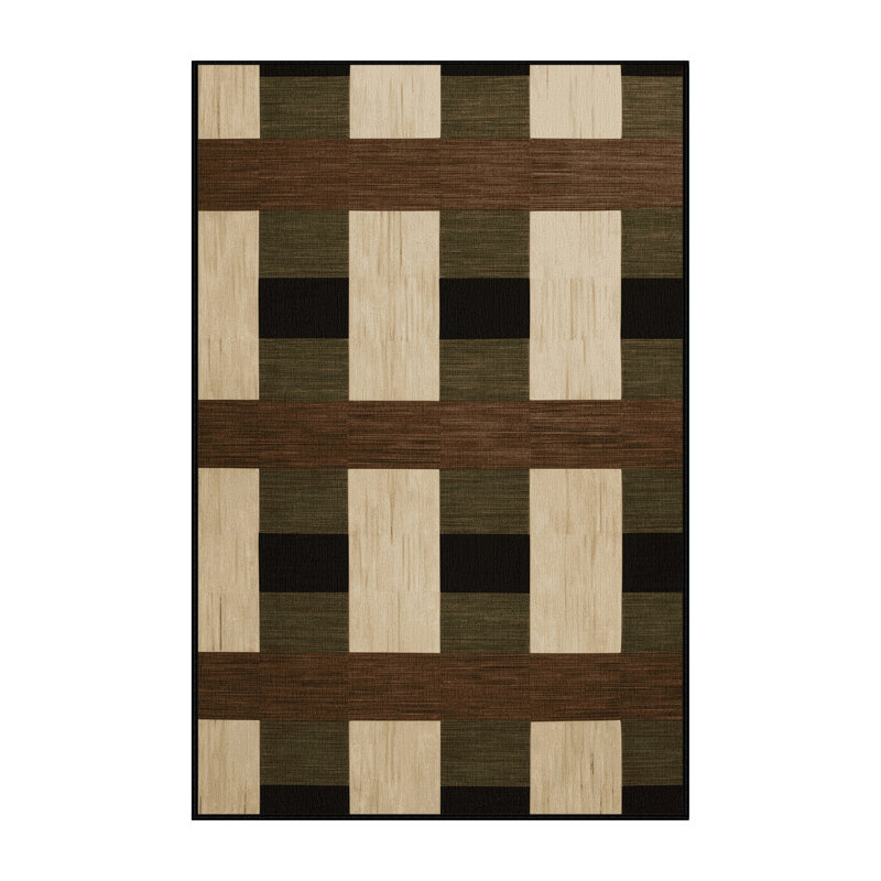 Tapis brun à carreaux lavable à la machine, Tapis de couloir 2 pi x 4 pi