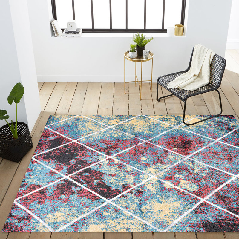 Lüders Minimalist Diamond Trellis Multi/White Rug, Rectangle 7'9" x 10'