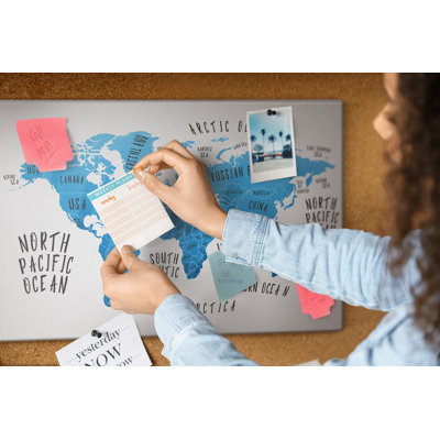 Wall Mounted cork board with print decorative wall notice boards decorative bulletin board ideas Earth blue map