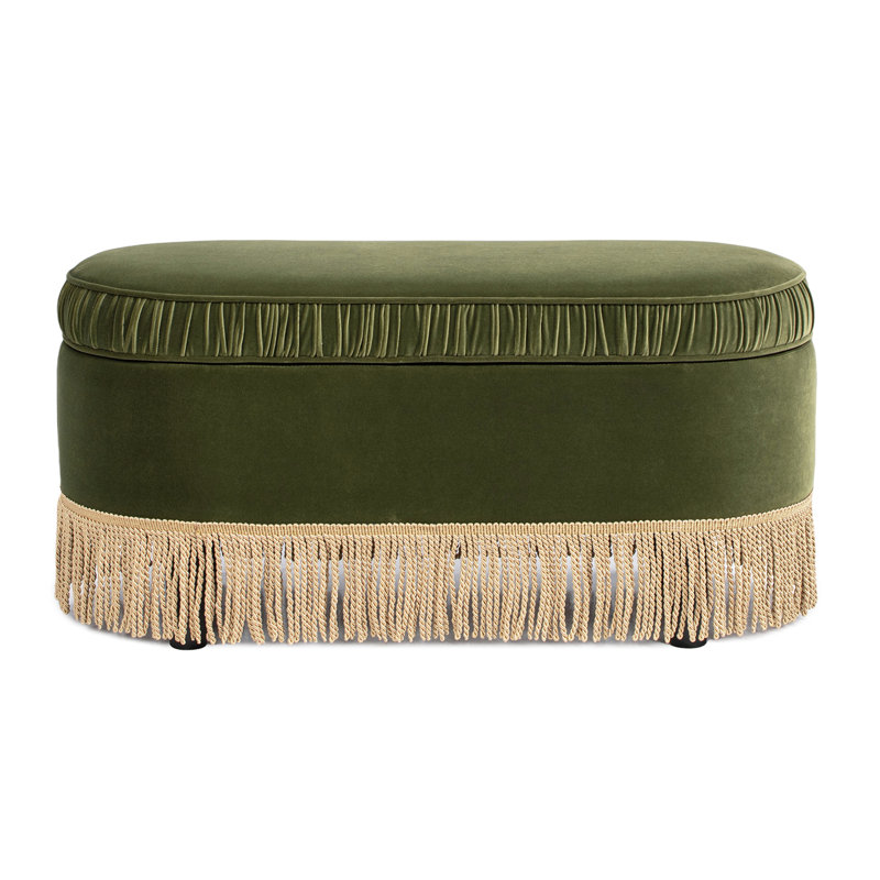 Serena 38" Oval Storage Bench Ottoman, Olive Green Performance Velvet, Olive Green Velvet