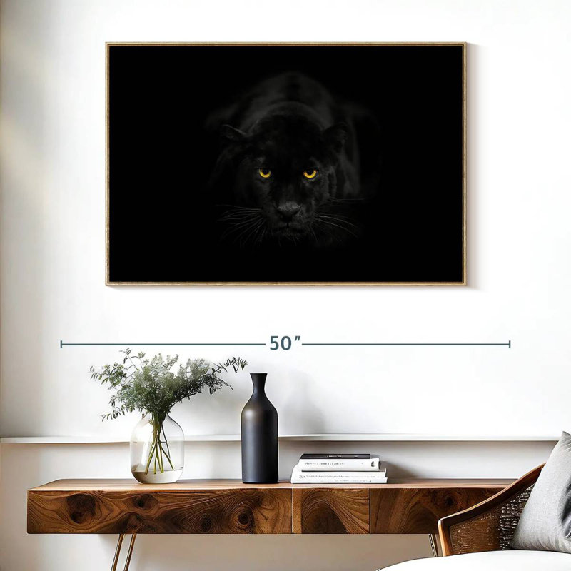 Rare panthère noire, Cadre flottant en bois naturel, 40 po x 27 po