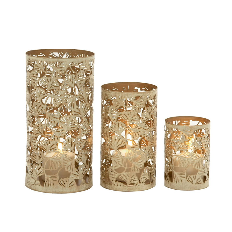 Elegant Gold Metallic Eclectic Leaves Candleholder