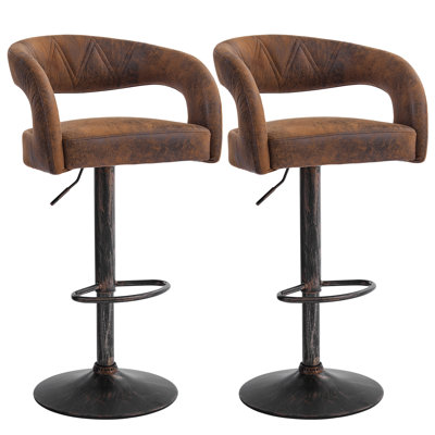 Ensemble de 2 tabourets de bar réglables George avec accoudoirs à dossier George, tabourets pivotants en cuir synthétique à hauteur de comptoir avec repose-pieds, îlots de cuisine pour la salle à manger, bar maison, café, brun