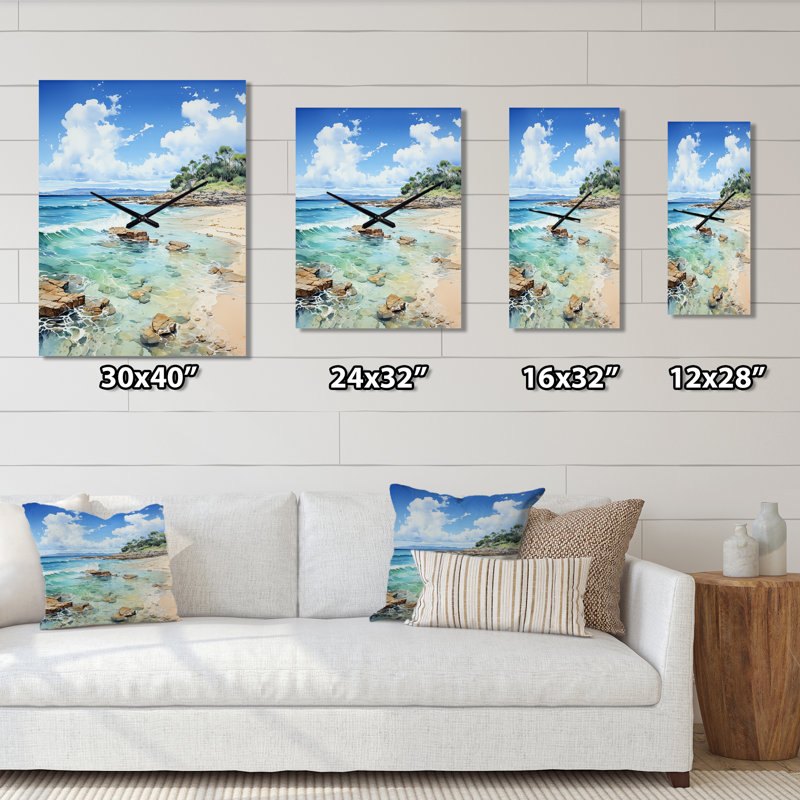 Photo de plage empreintes de pas dans le cadre de l'IX - Horloge murale nautique et de plage, H 32 po x l 16 po x P 1 po