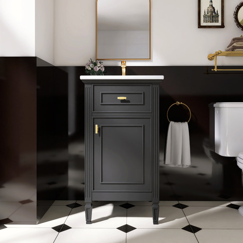 Meuble-lavabo moderne autoportant avec évier, Noir, noir, noir, noir