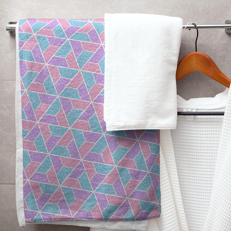 Serviette de bain trapézoïde, Bleu / Mauve / Rose