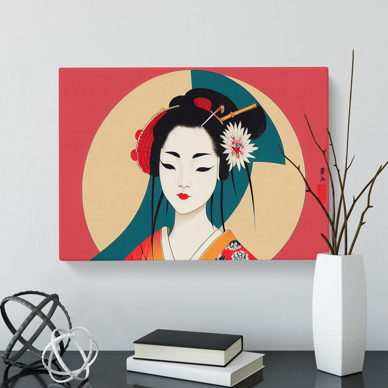 Geisha Art Deco - Wrapped Canvas Painting, 35cm H x 50cm W x 3cm D