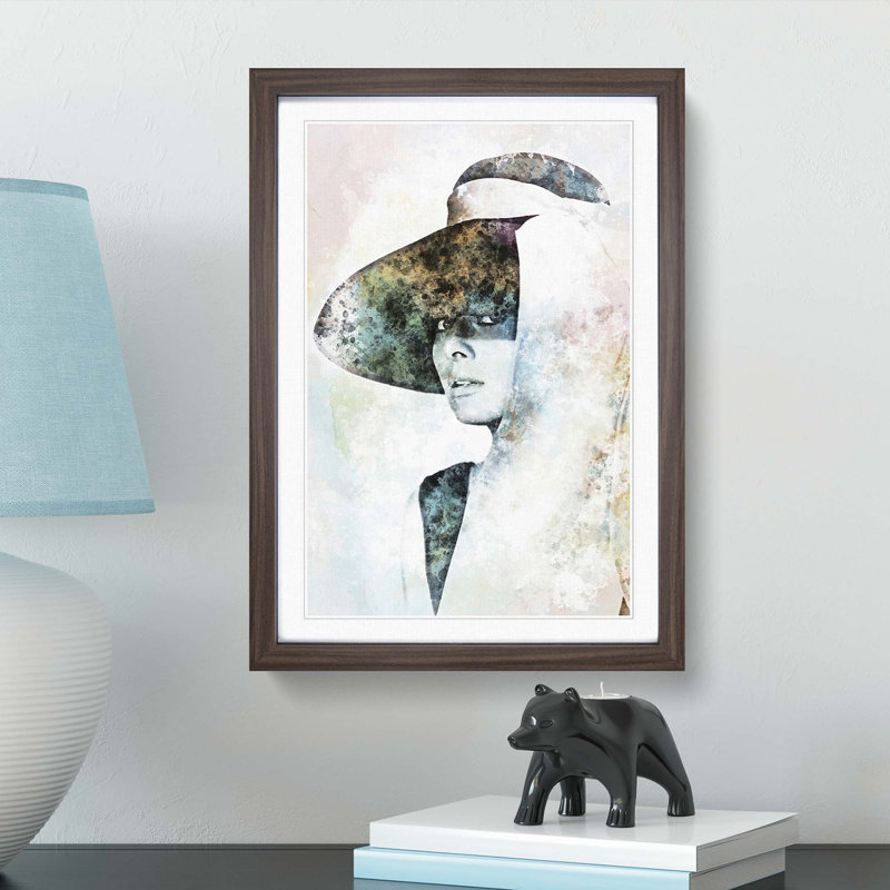 Audrey Hepburn Portrait in Abstract - Picture Frame Painting Print on MDF, Walnut Framed, 48cm H x 36cm W x 2cm D