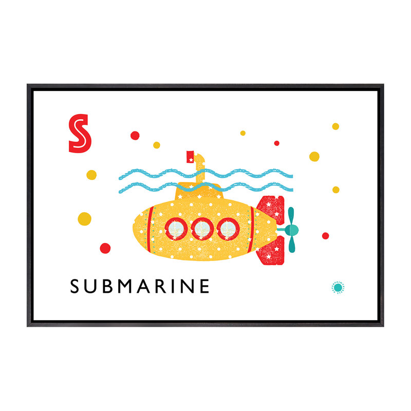 S Is For Submarine - Imprimé, H 26 po x l 40 po x 1,5 po, Toile avec cadre noir patiné, Pas de tapis