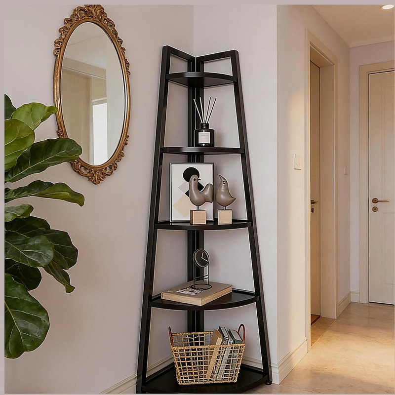 Tall Ladder Display Shelf, Small Storage Shelf, 5-Tier Bookshelf, Corner Shelf, (5 Shelves) 69.34"H x 16.55"W x 14.97"D