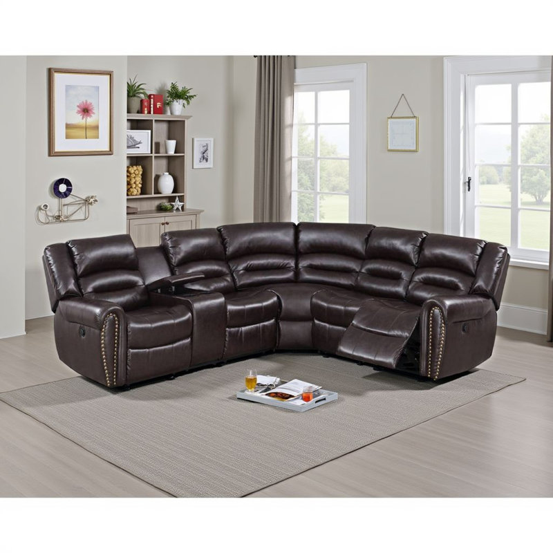 Canapé modulaire en cuir inclinable Gurseerit, Similicuir brun
