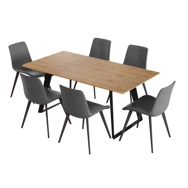 Ensemble de salle à manger extensible avec chaises rembourrées Jilliann, Gris, 7 pièces : table, 6 chaises