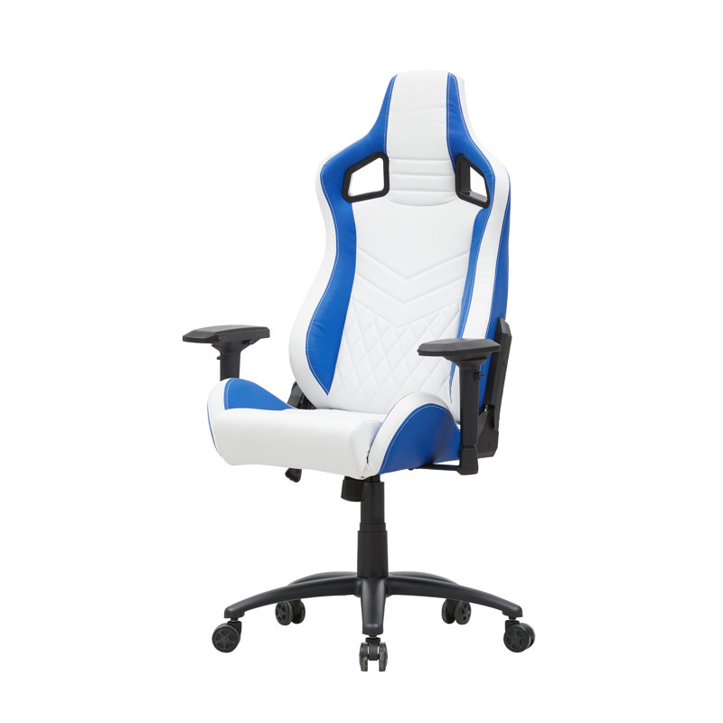 Inbox Zero Henny Adjustable Reclining Ergonomic Faux Leather Swiveling PC & Racing Game Chair, White/Blue